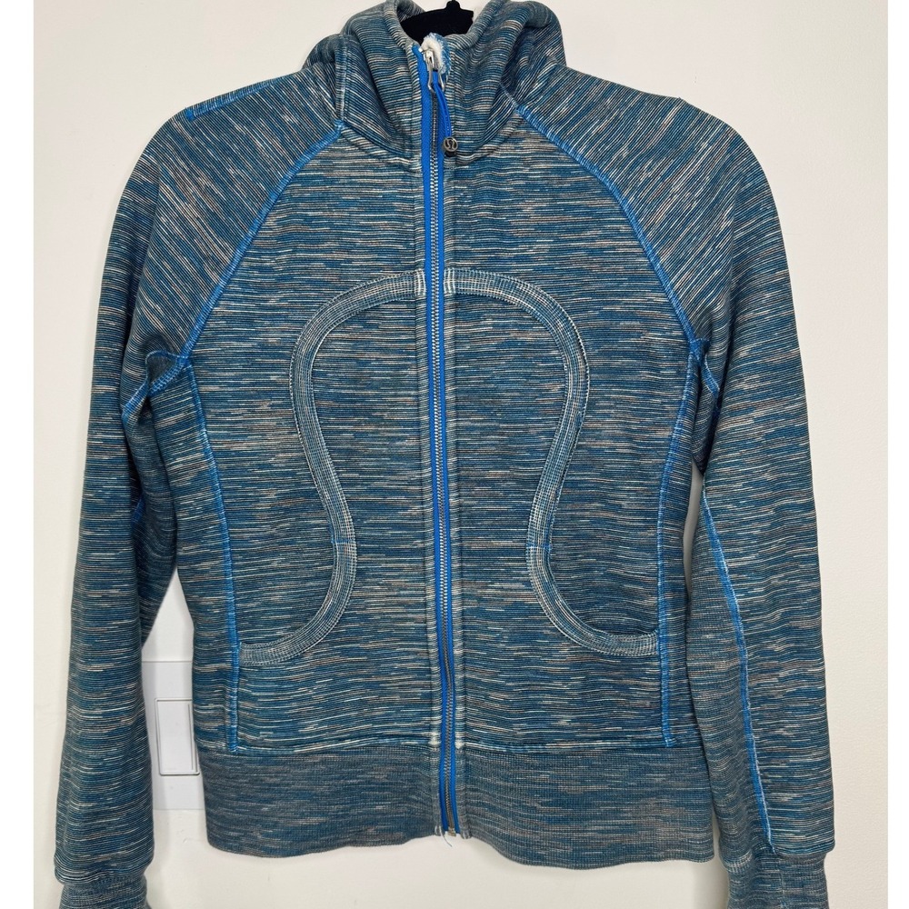 Lululemon Scuba Hoodie Women Blue Space Dye Excellent Full Zip Thumbholes